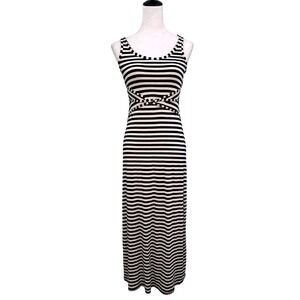 Matty M Womens Navy Cream Striped Sleeveless Maxi Dress Size S Criss Cross Waist